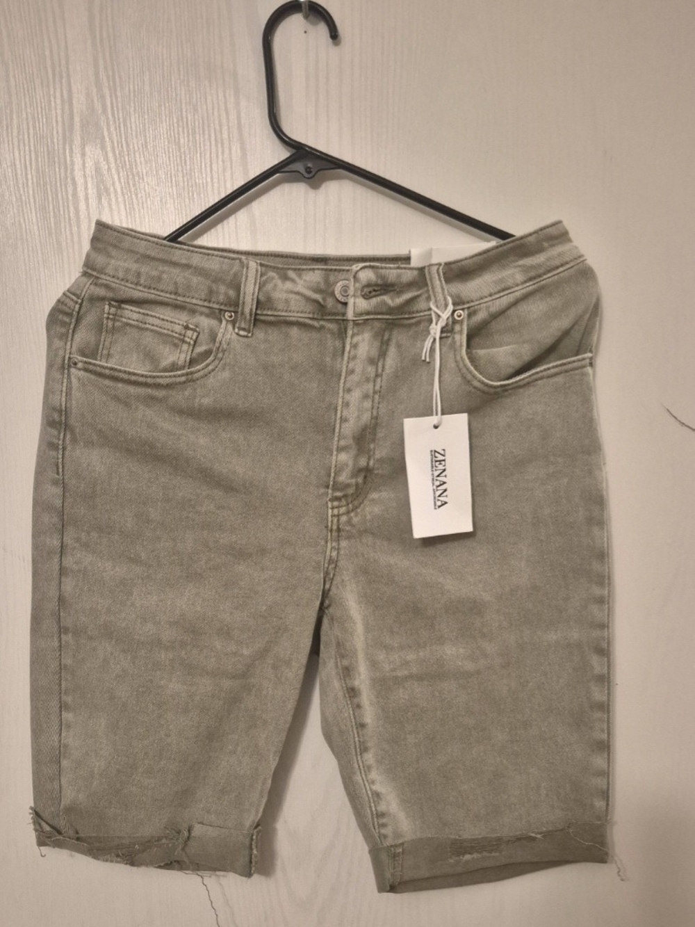 Zenana Women's Mid-Rise Olive Green Denim Bermuda Shorts